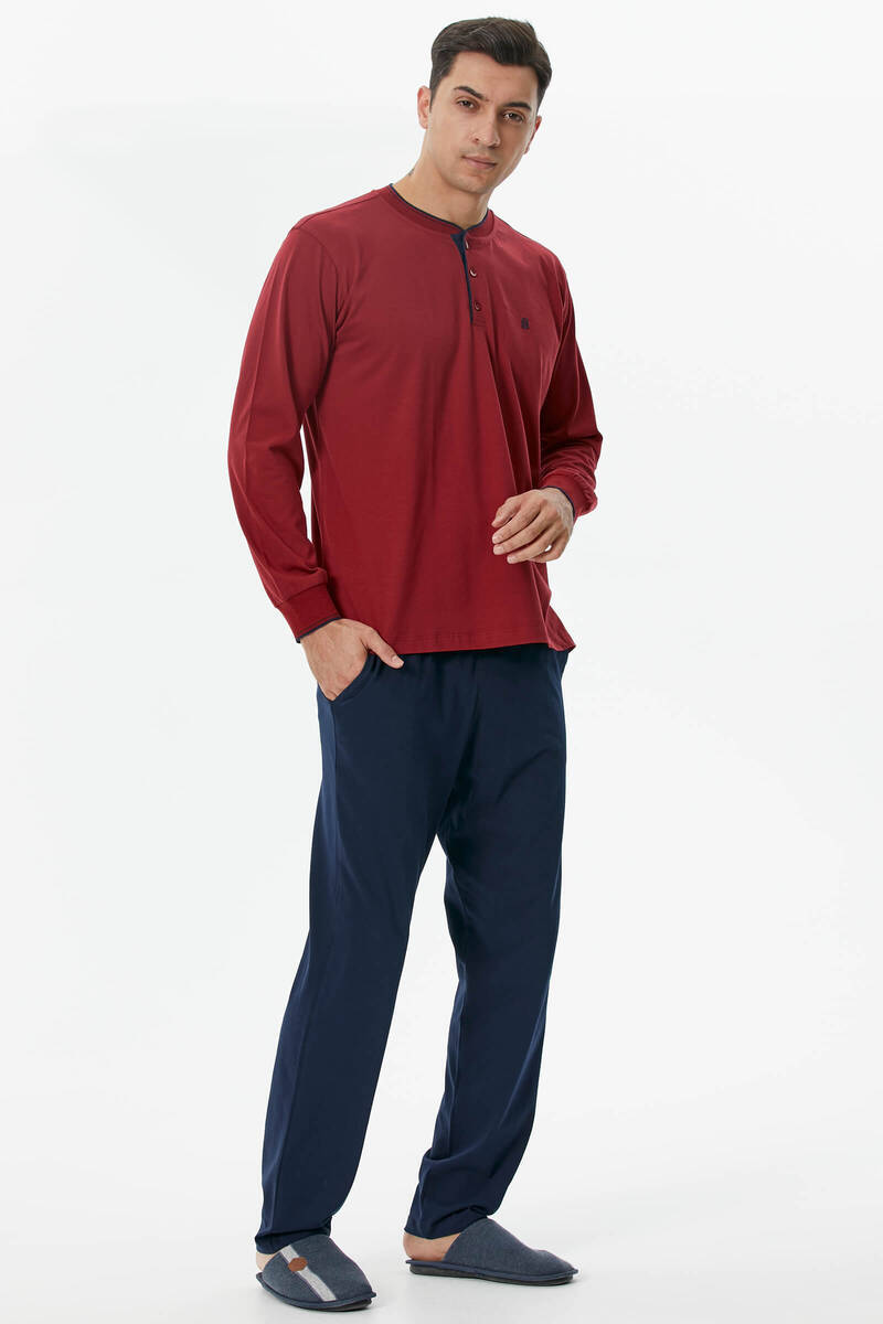 Pamuk Uzun Kol Pijama Takım - Bordo (2) Sementa