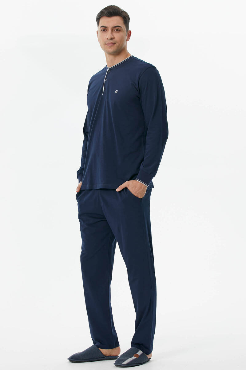 Pamuk Uzun Kol Pijama Takım - Lacivert (1) Sementa