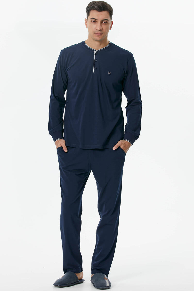 Pamuk Uzun Kol Pijama Takım - Lacivert (2) Sementa
