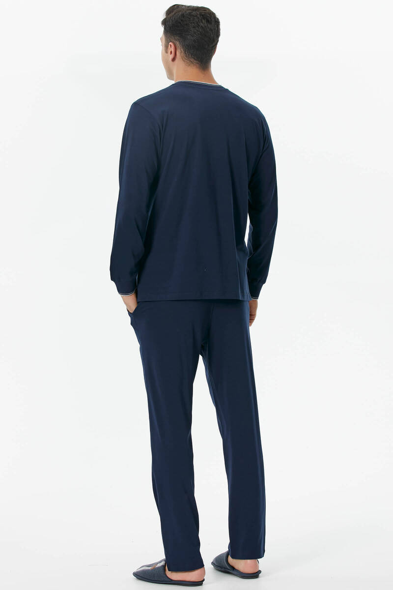 Pamuk Uzun Kol Pijama Takım - Lacivert (4) Sementa