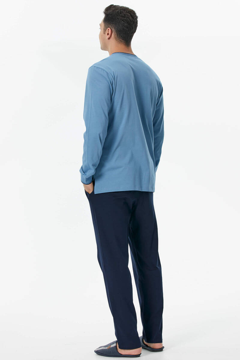 Pamuk Uzun Kol Pijama Takım - Mavi (5) Sementa