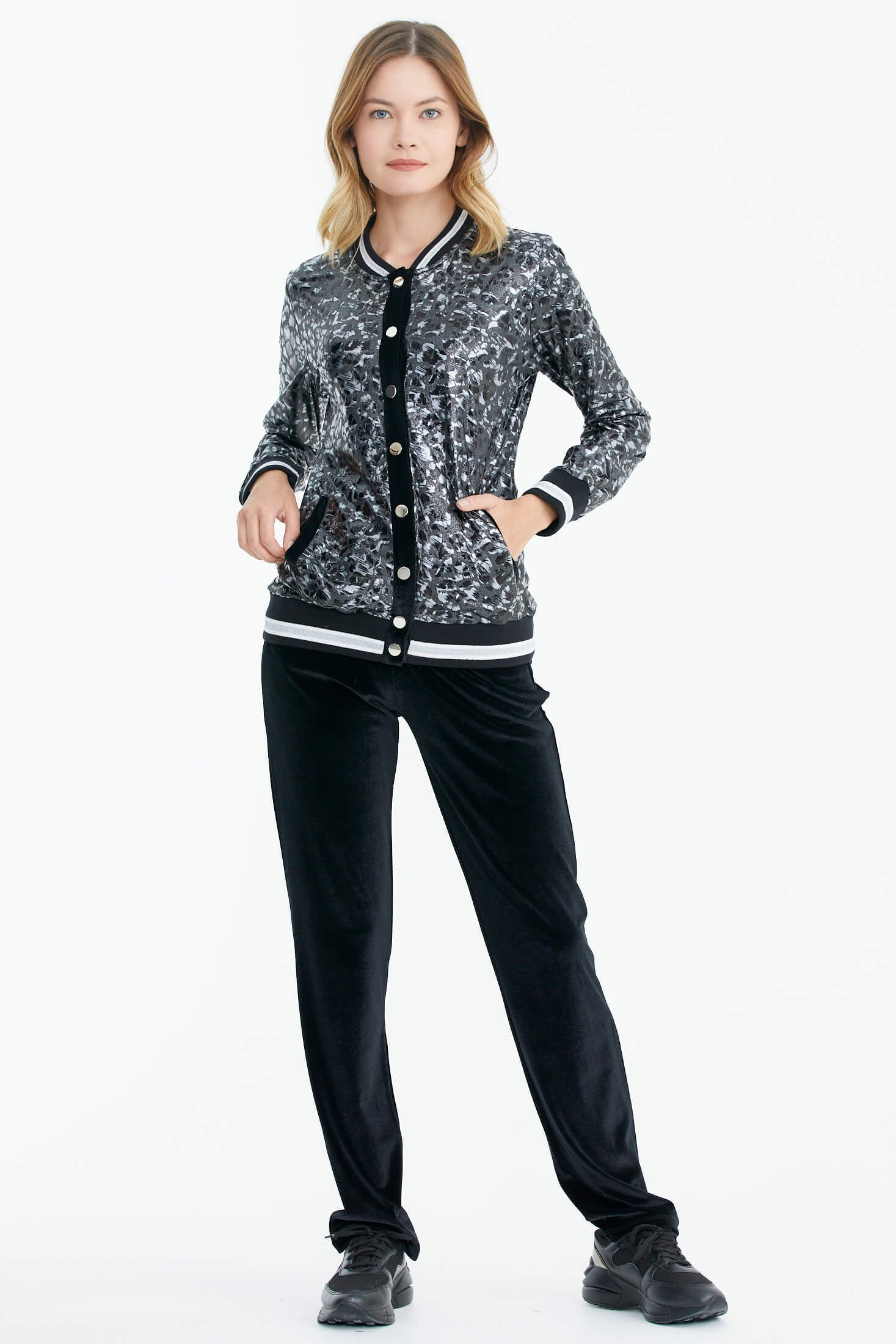 Parlak Desenli Eşofman Takım - Gri (3) Sementa