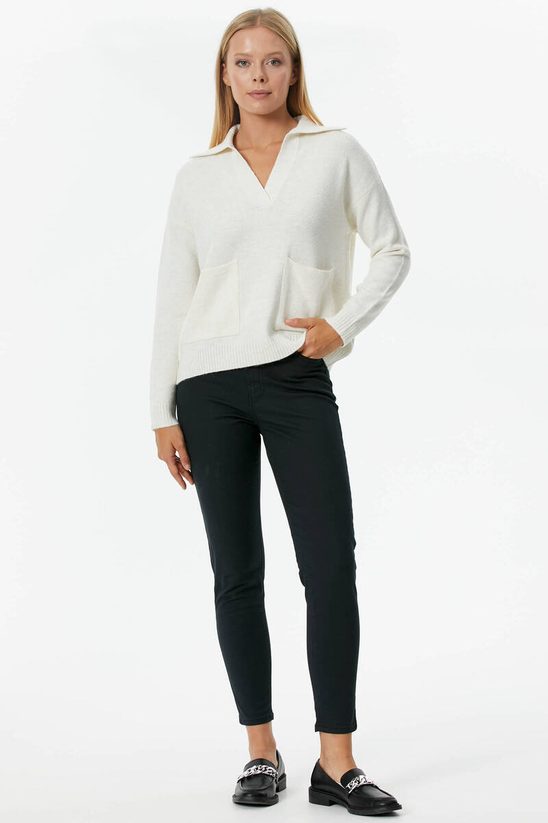 Polo Yaka Cepli Triko Kazak - Kemik (1) Sementa