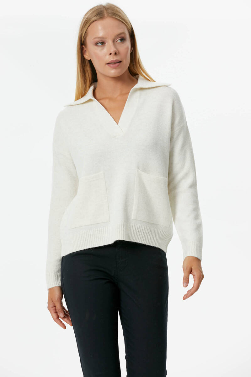 Polo Yaka Cepli Triko Kazak - Kemik (2) Sementa