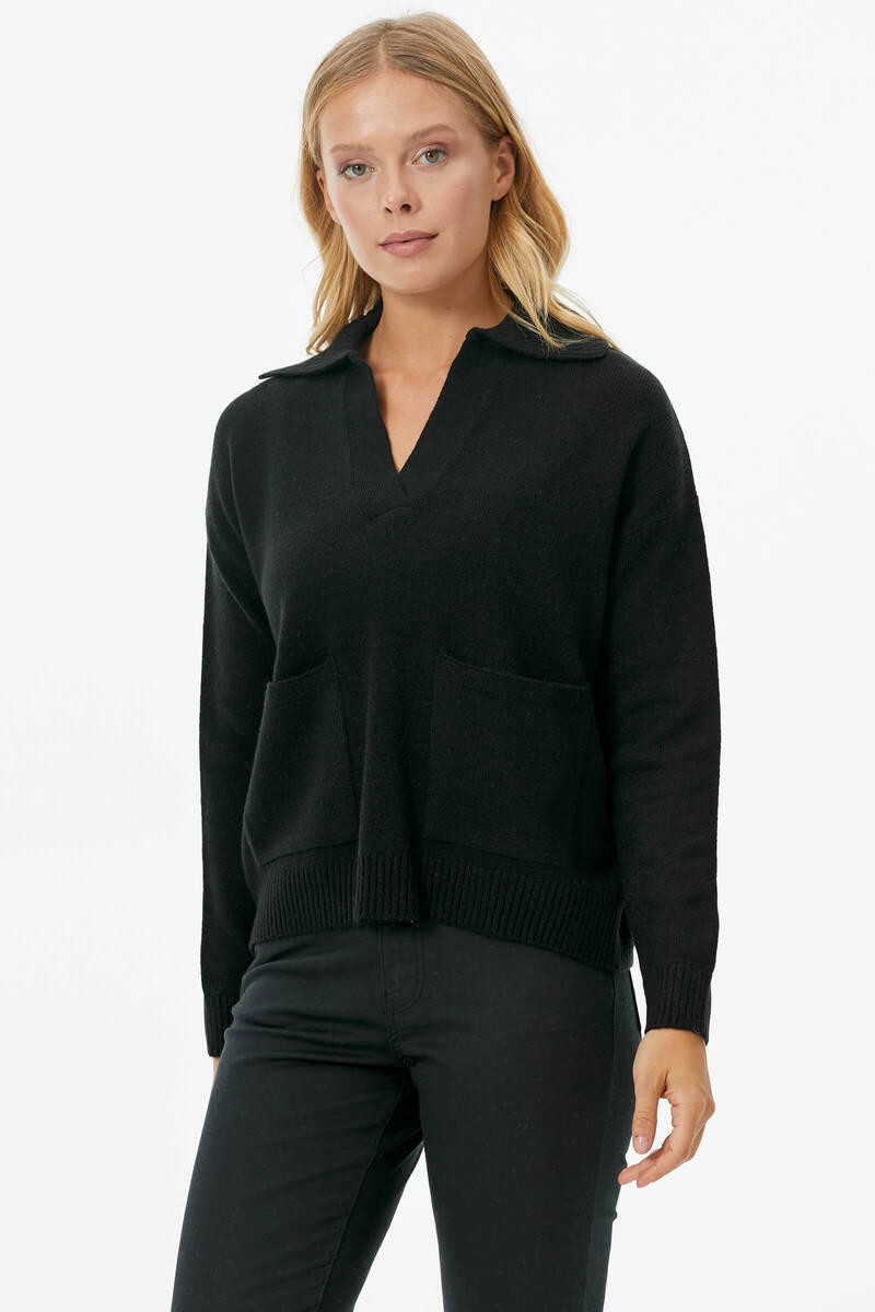 Polo Yaka Cepli Triko Kazak - Siyah (1) Sementa