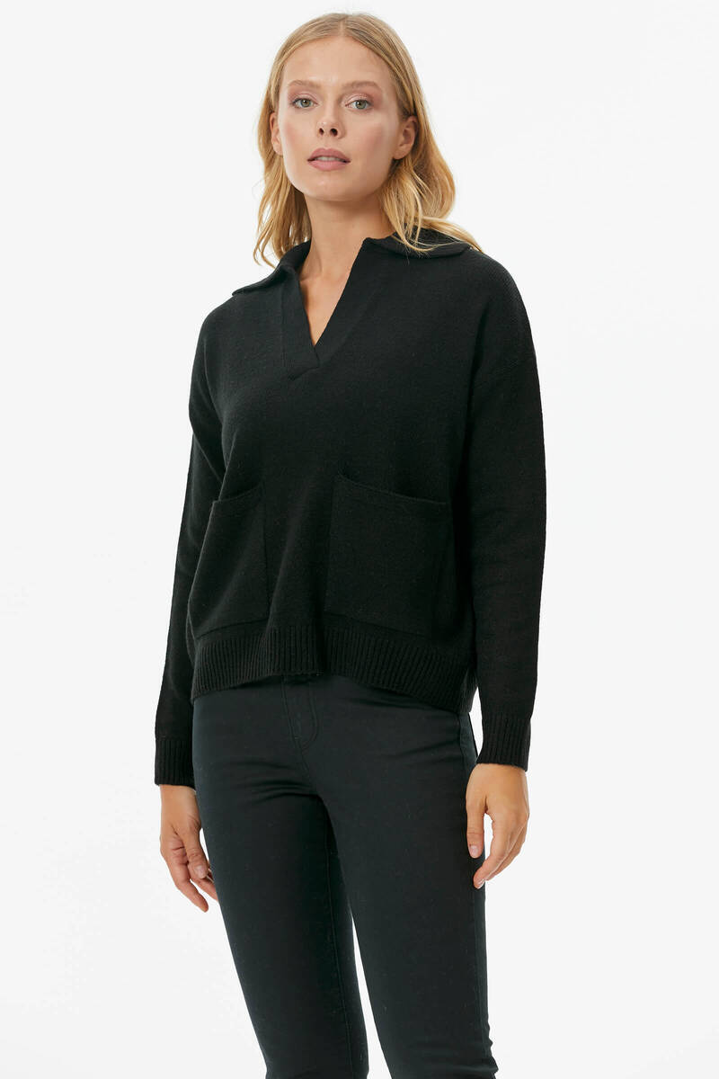 Polo Yaka Cepli Triko Kazak - Siyah (2) Sementa