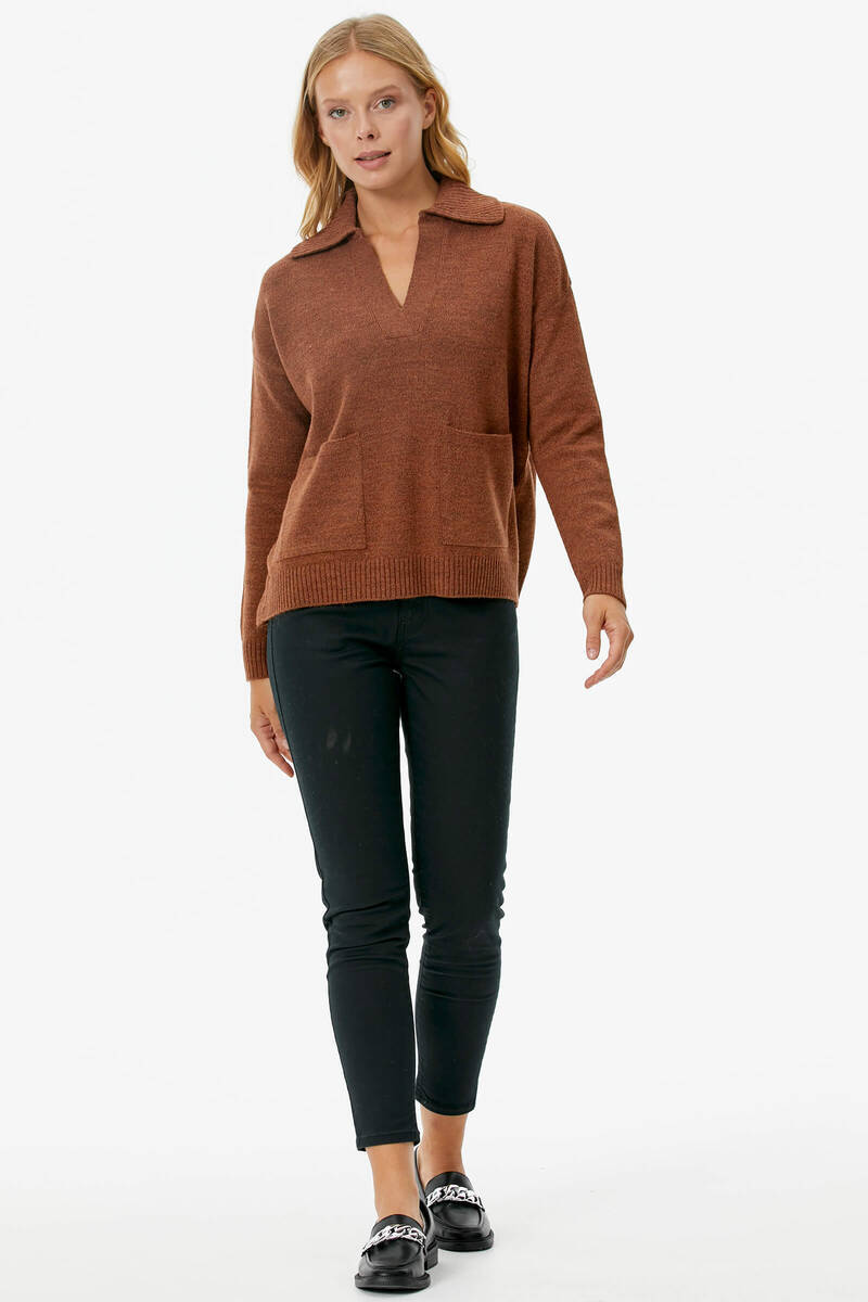 Polo Yaka Cepli Triko Kazak - Taba (2) Sementa