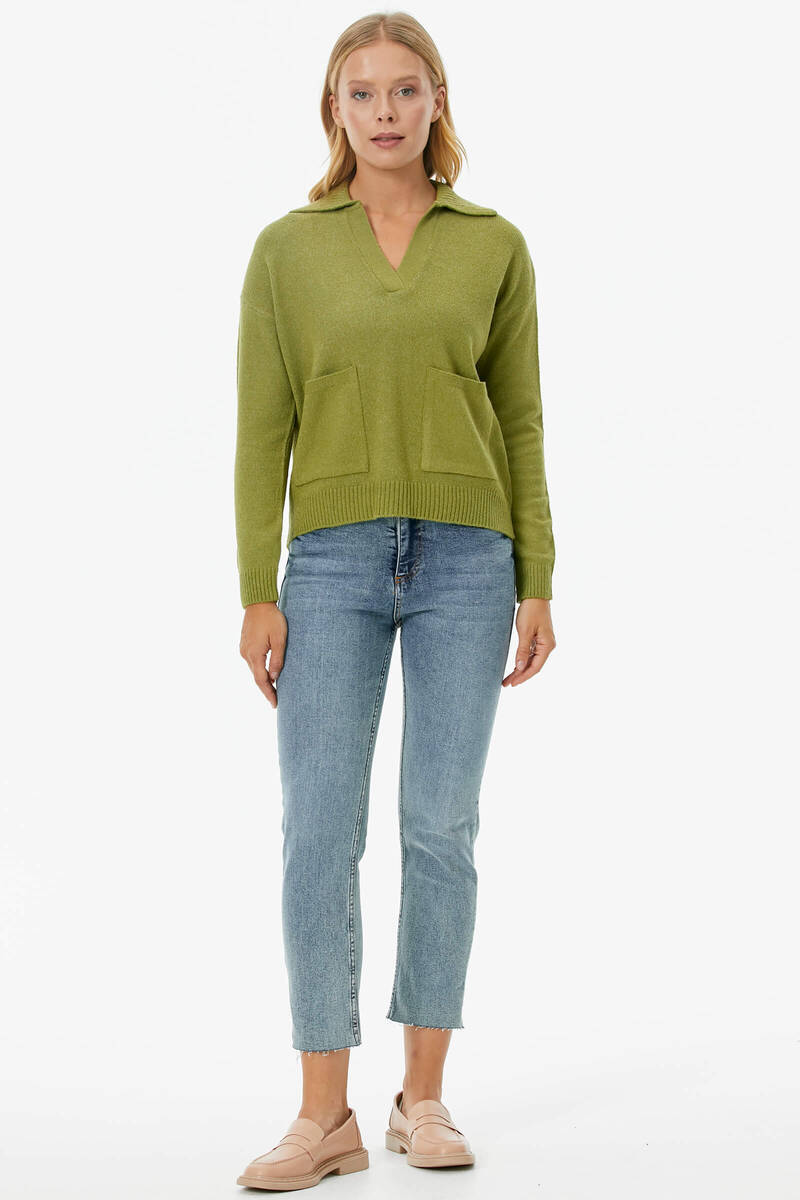 Polo Yaka Cepli Triko Kazak - Yeşil (1) Sementa