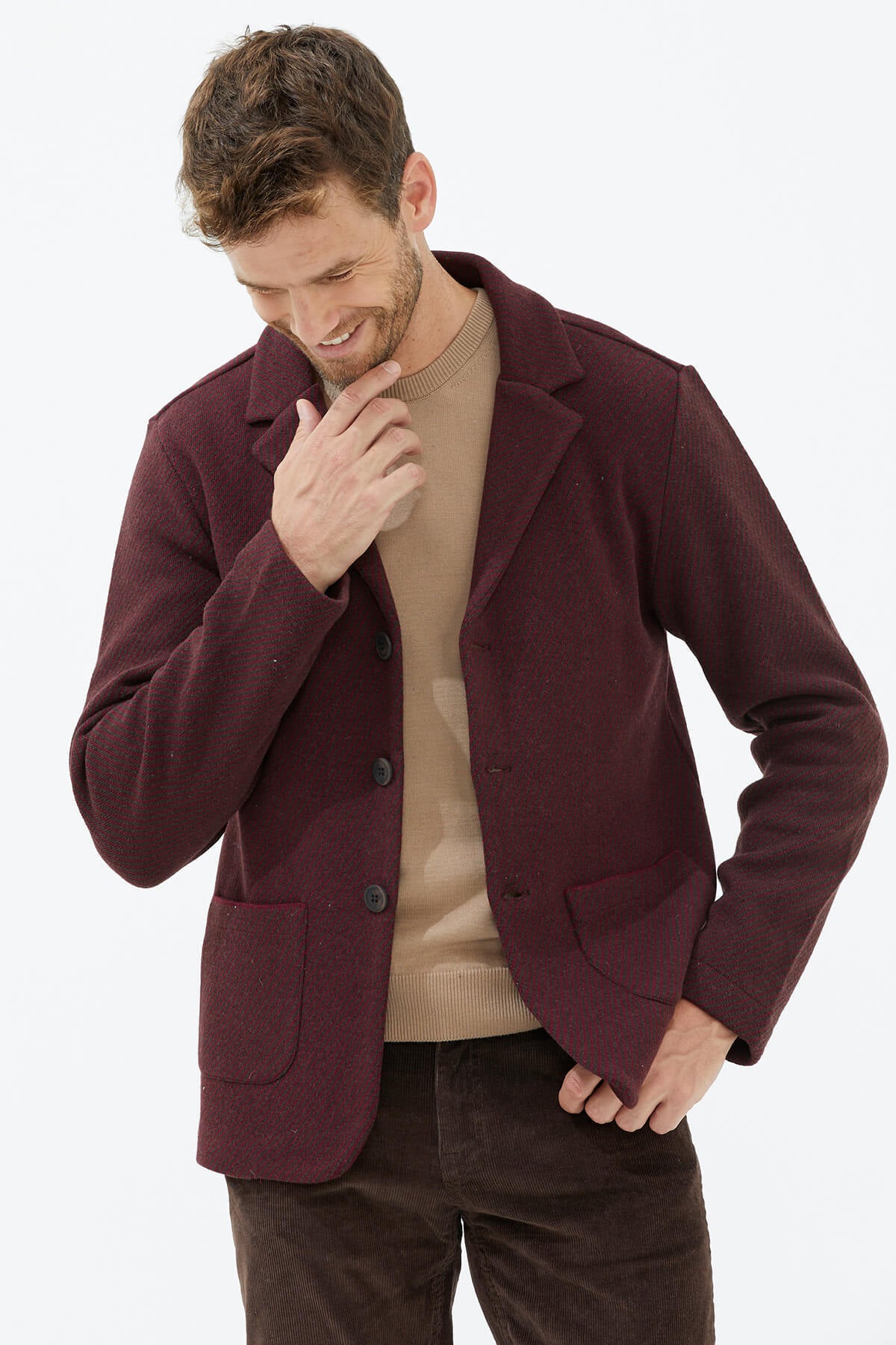 Polo Yaka Düğmeli Triko Ceket - Bordo (2) Sementa