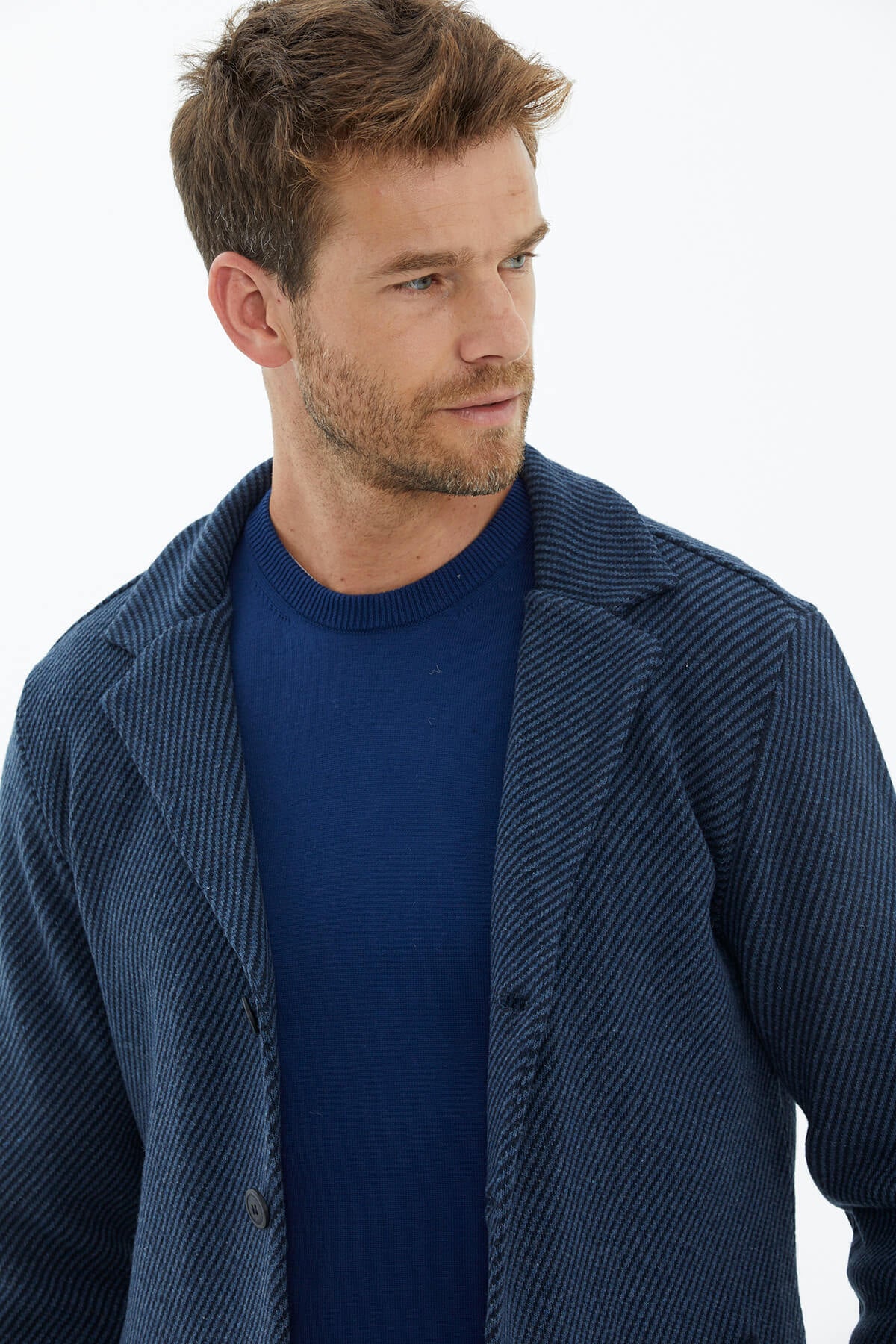 Polo Yaka Düğmeli Triko Ceket - Lacivert (2) Sementa