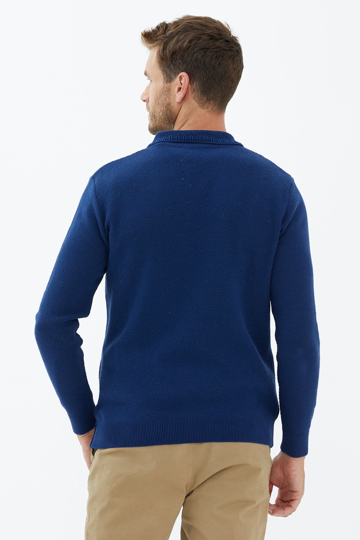 Polo Yaka Düğmeli Triko Kazak - Lacivert (3) Sementa