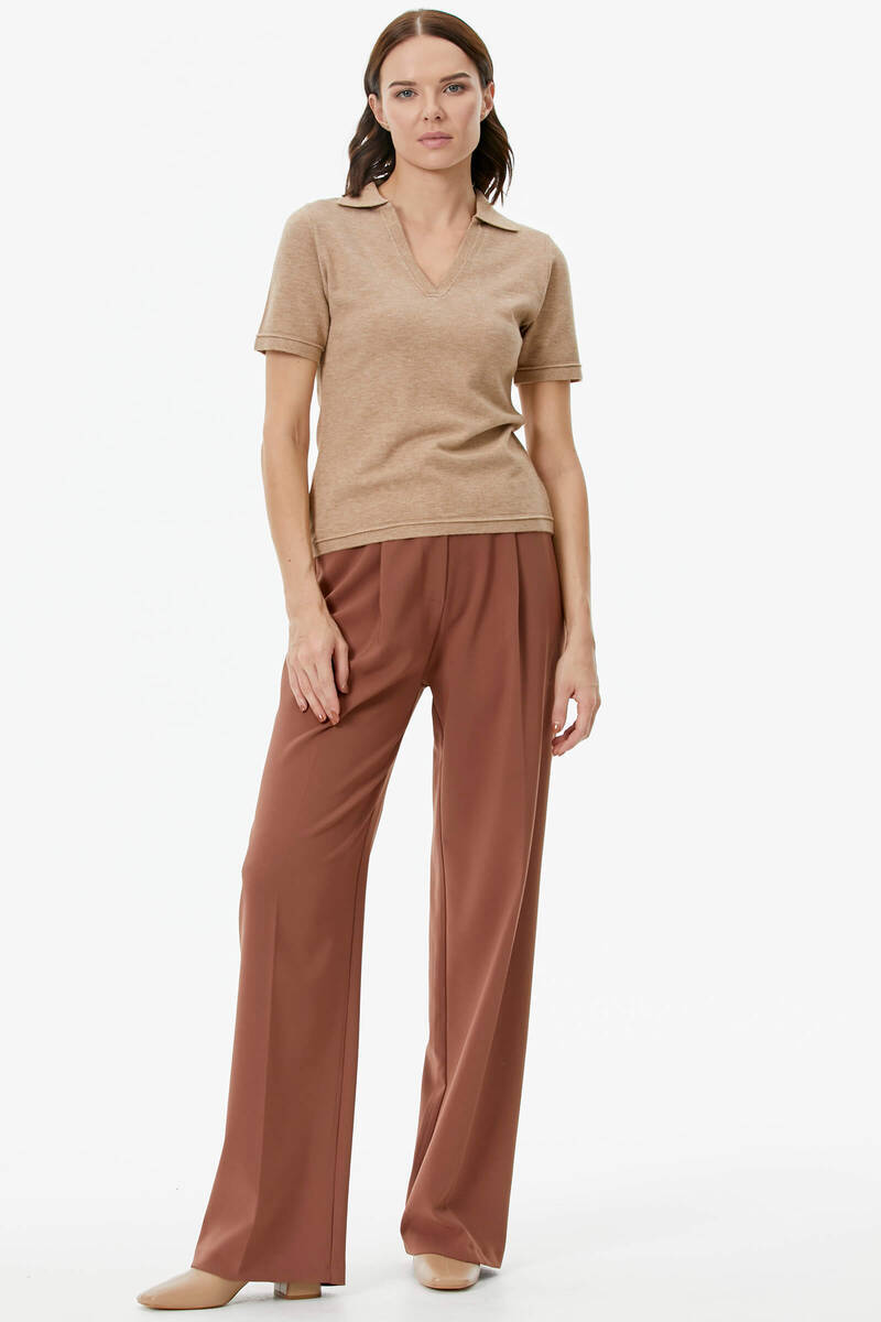 Polo Yaka Kısa Kol Triko Kazak - Bej (2) Sementa