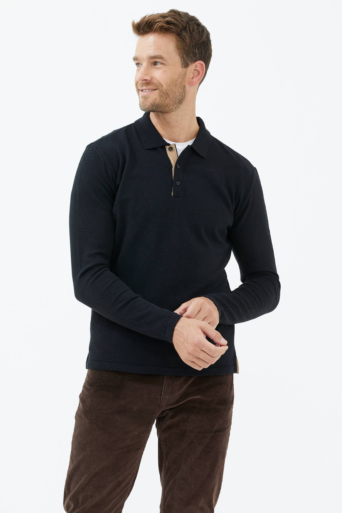 Polo Yaka Patlı Düğmeli Triko Kazak - Siyah (3) Sementa