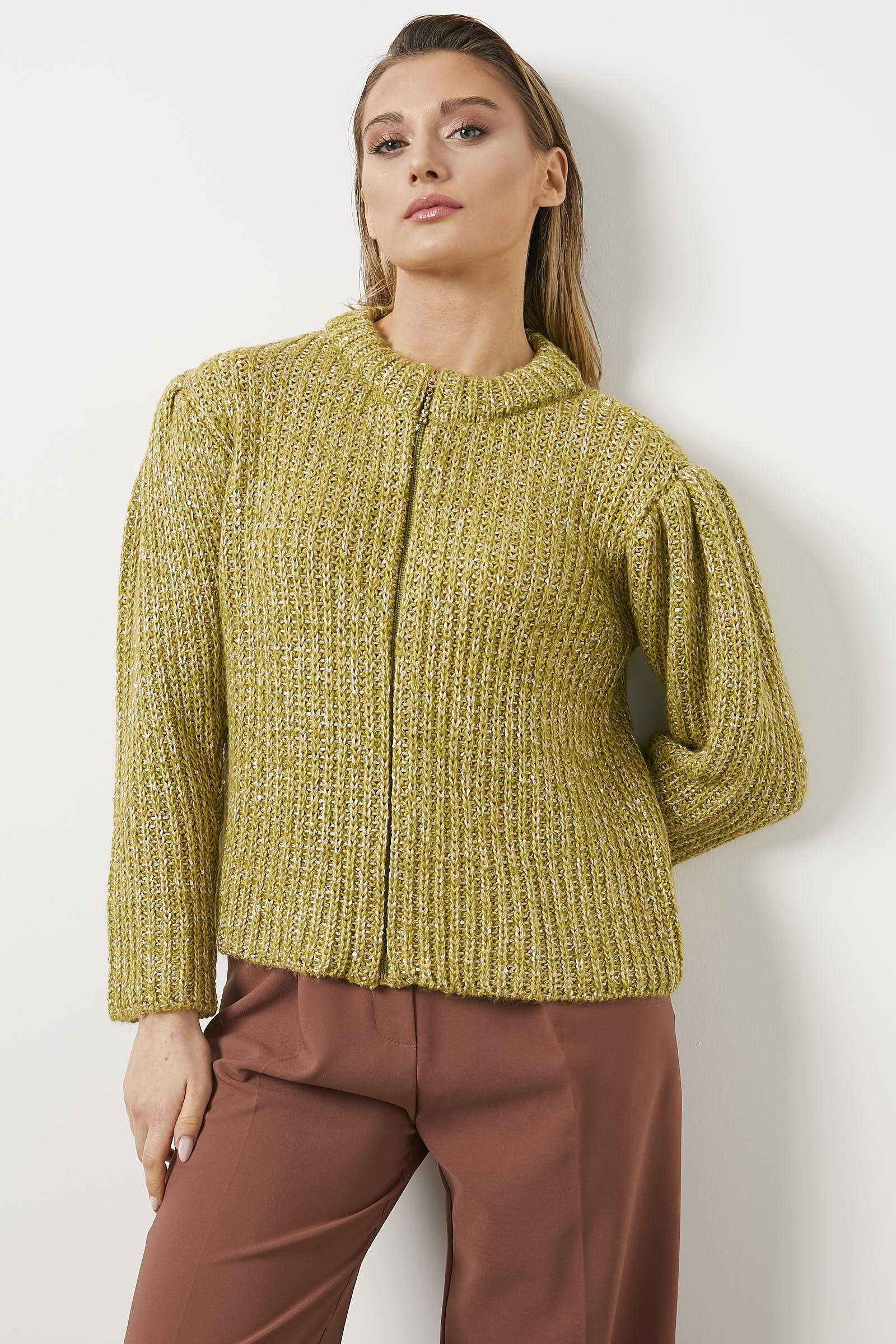 Pullu Fermuarlı Triko Hırka - Hardal (1) Sementa