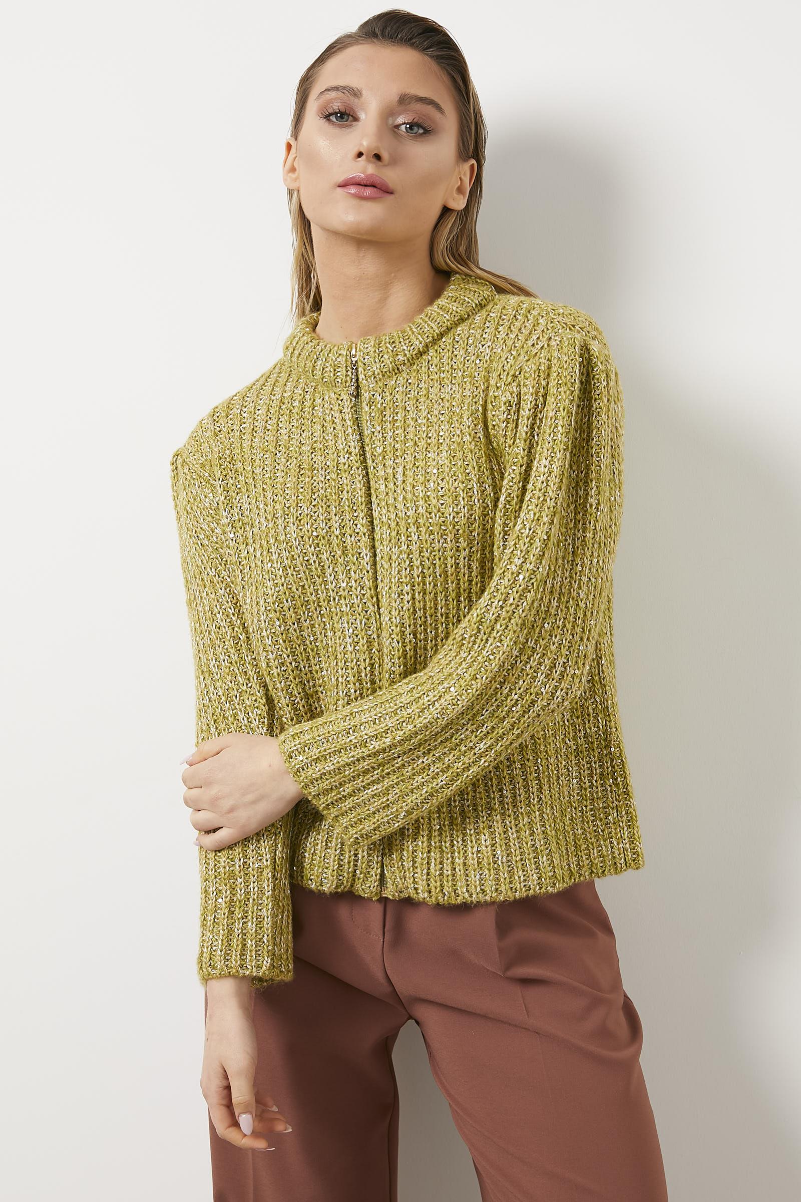 Pullu Fermuarlı Triko Hırka - Hardal (2) Sementa