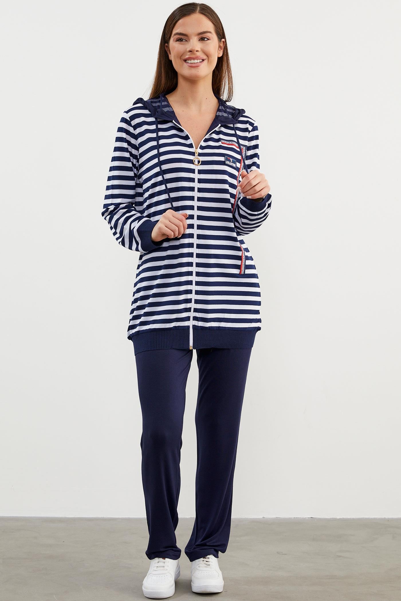 Rahat Kalıp Çizgili Penye Takım - Lacivert (1) Sementa