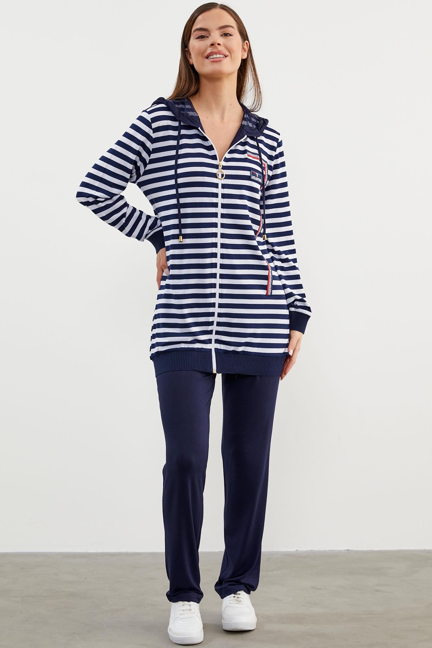 Rahat Kalıp Çizgili Penye Takım - Lacivert (2) Sementa