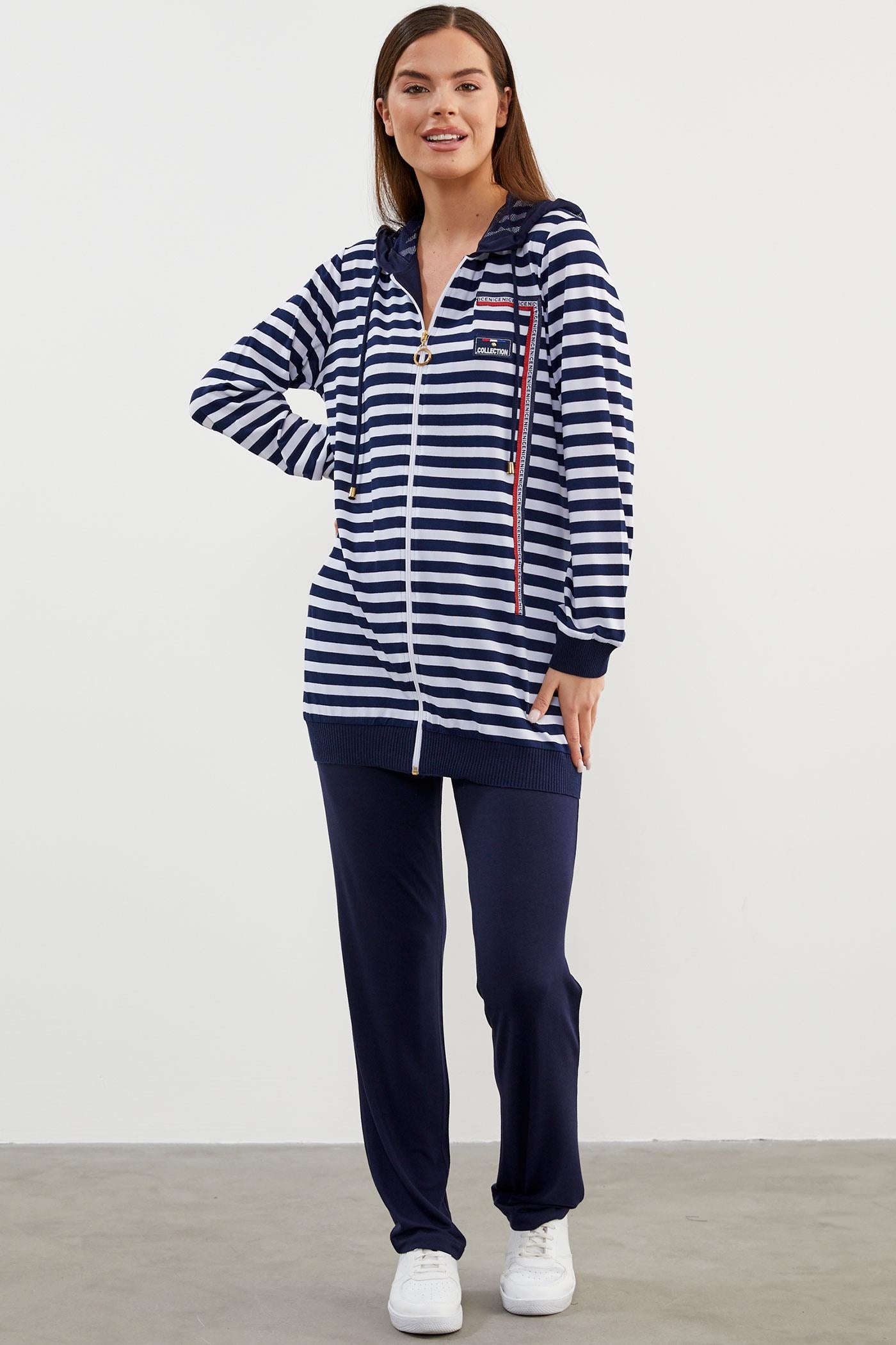 Rahat Kalıp Çizgili Penye Takım - Lacivert (3) Sementa