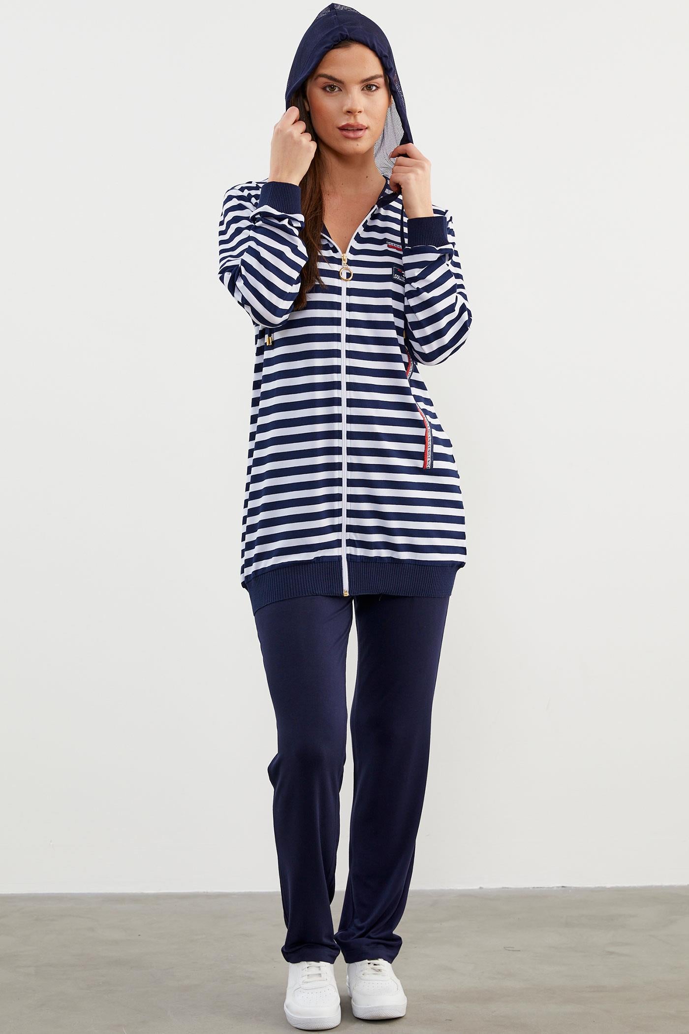 Rahat Kalıp Çizgili Penye Takım - Lacivert (4) Sementa