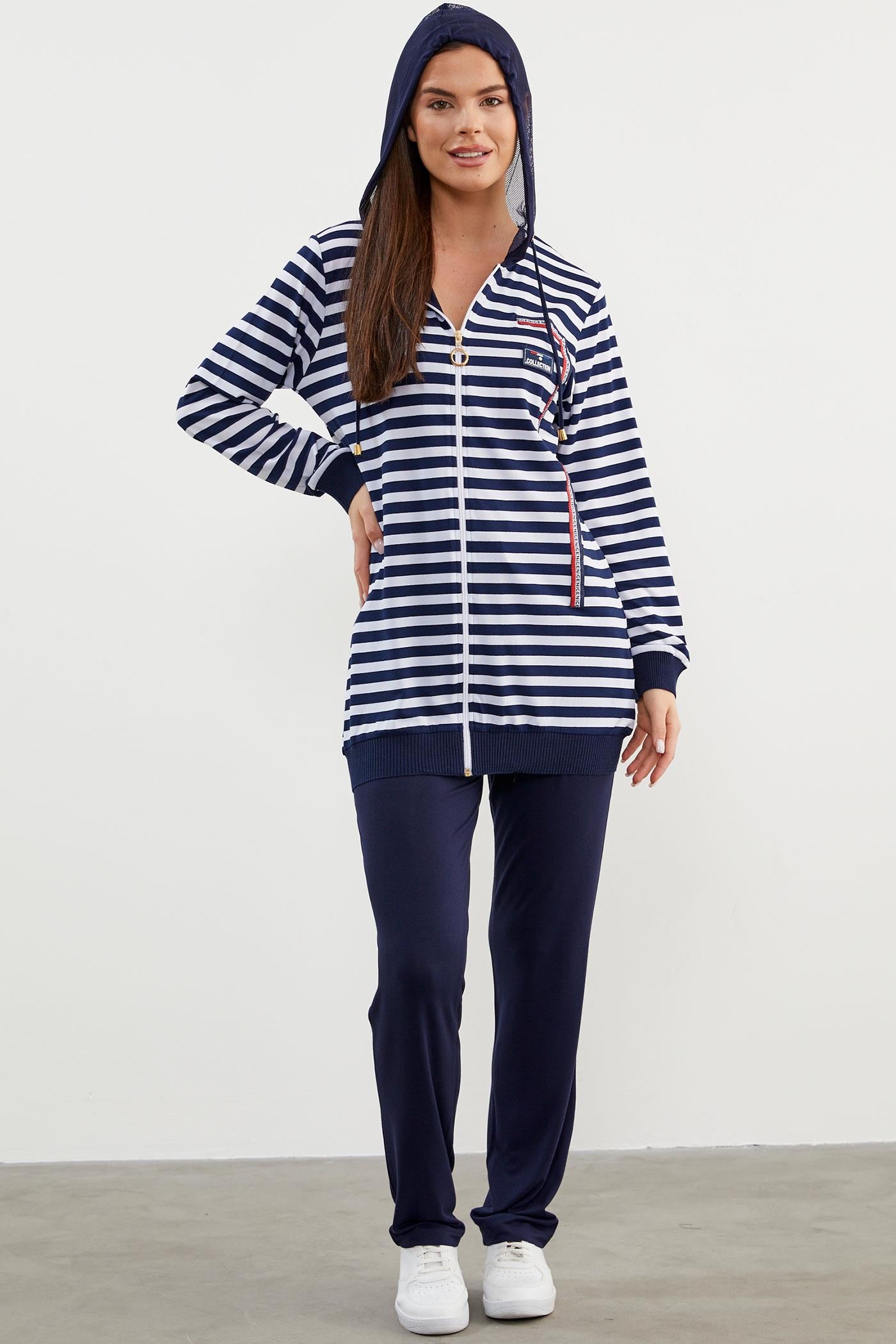 Rahat Kalıp Çizgili Penye Takım - Lacivert (5) Sementa