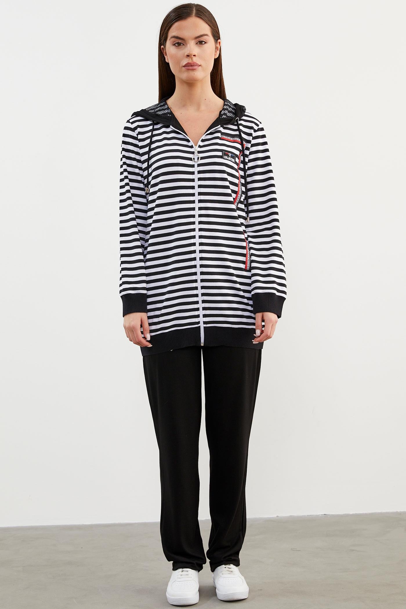 Rahat Kalıp Çizgili Penye Takım - Siyah (1) Sementa