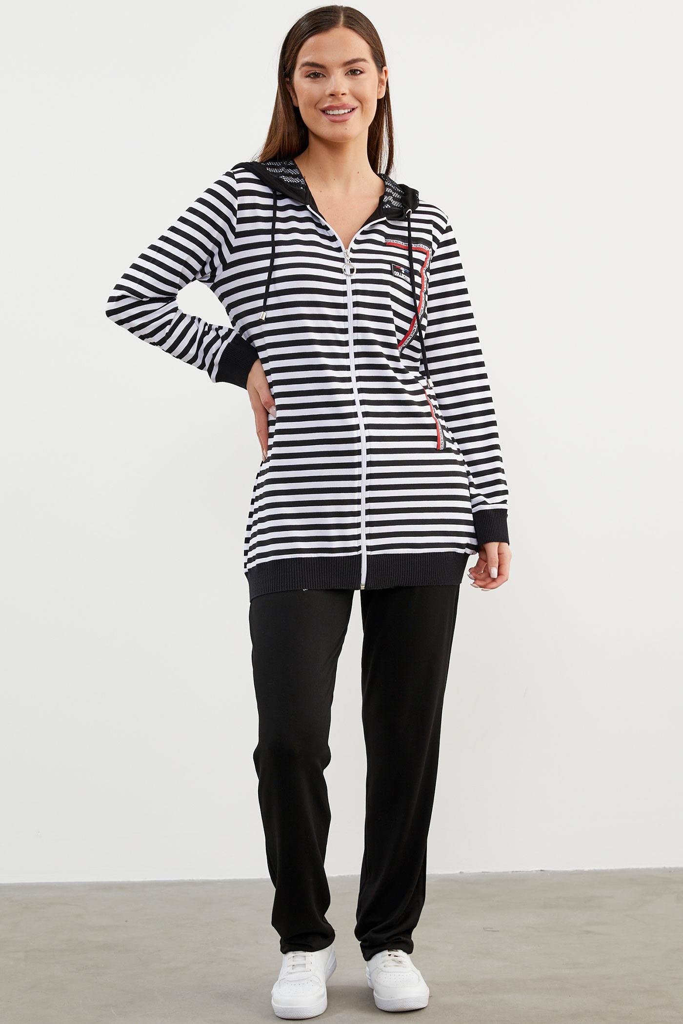 Rahat Kalıp Çizgili Penye Takım - Siyah (3) Sementa