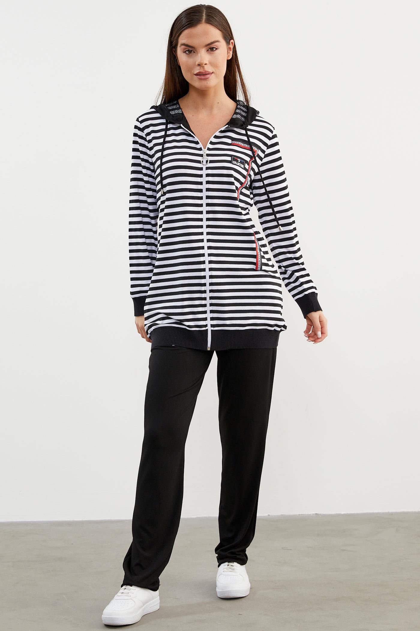 Rahat Kalıp Çizgili Penye Takım - Siyah (4) Sementa