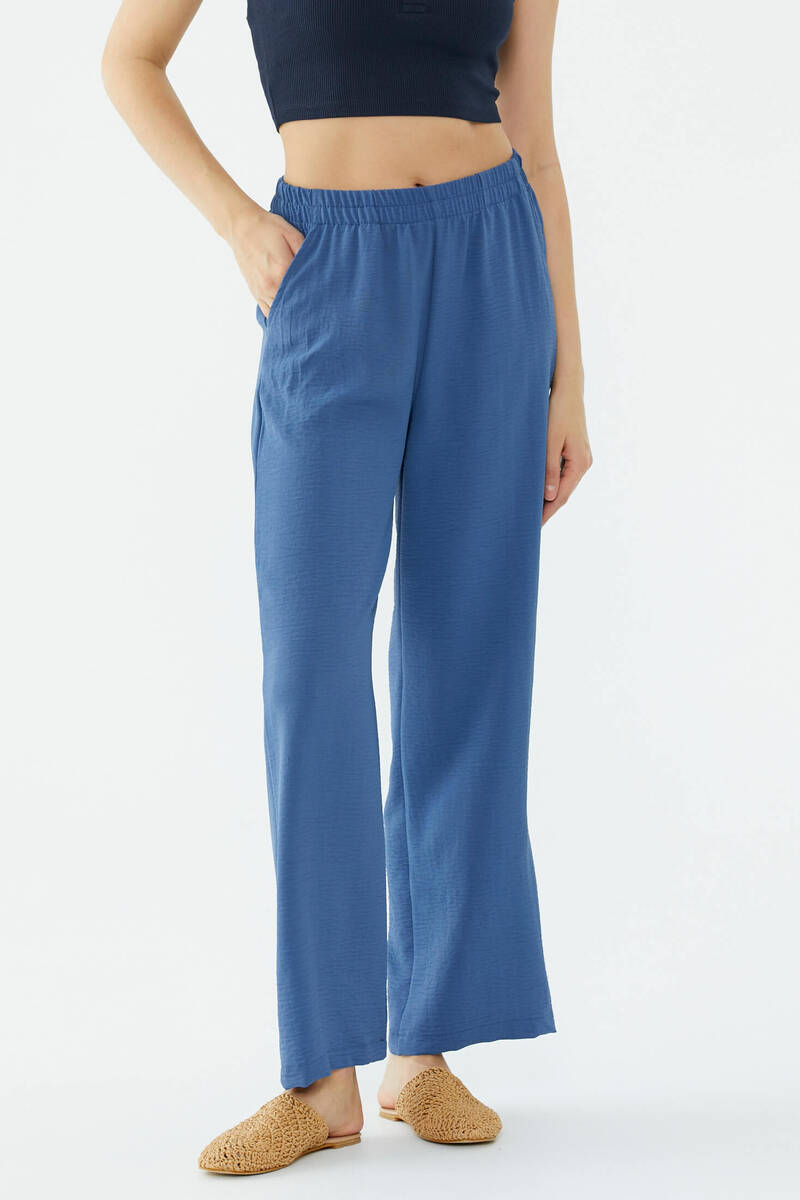 Rahat Kalıp Dökümlü Krep Pantolon - Indigo (3) Sementa