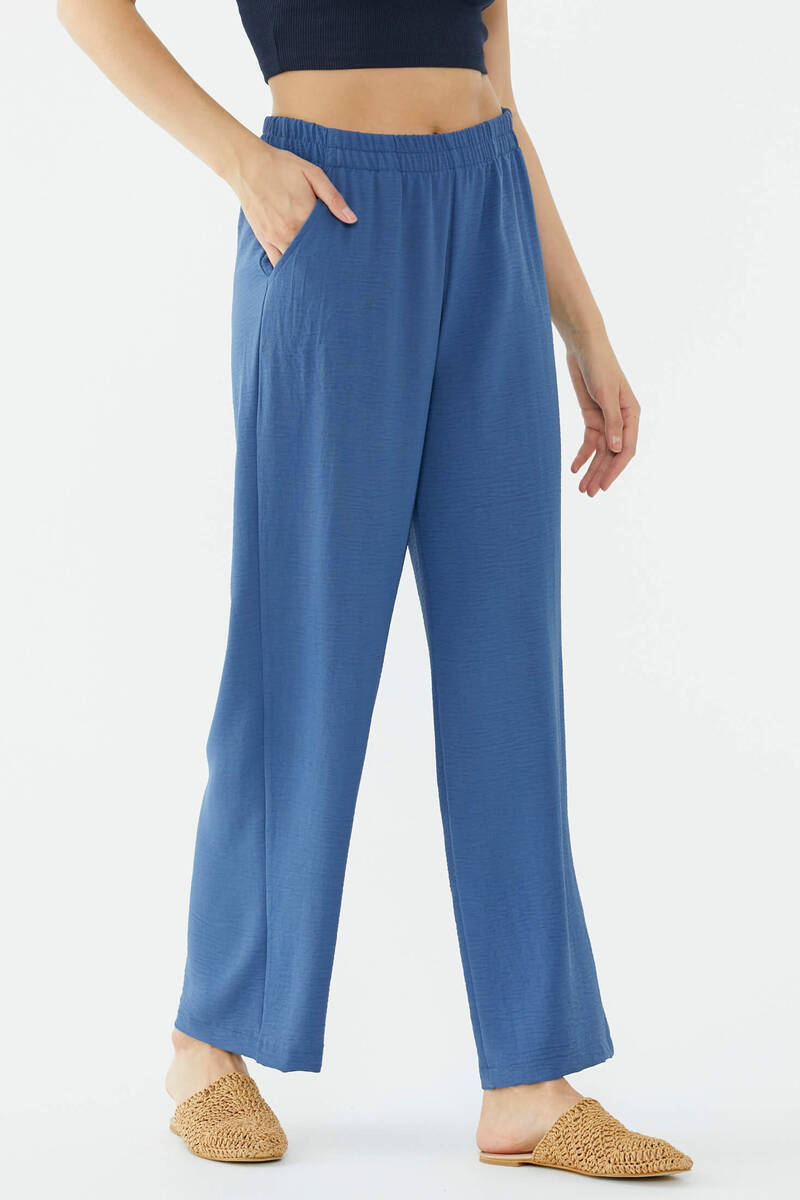 Rahat Kalıp Dökümlü Krep Pantolon - Indigo (4) Sementa