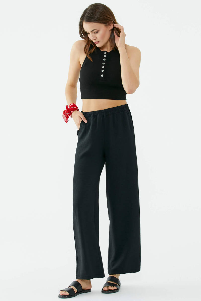 Rahat Kalıp Dökümlü Krep Pantolon - Siyah (3) Sementa