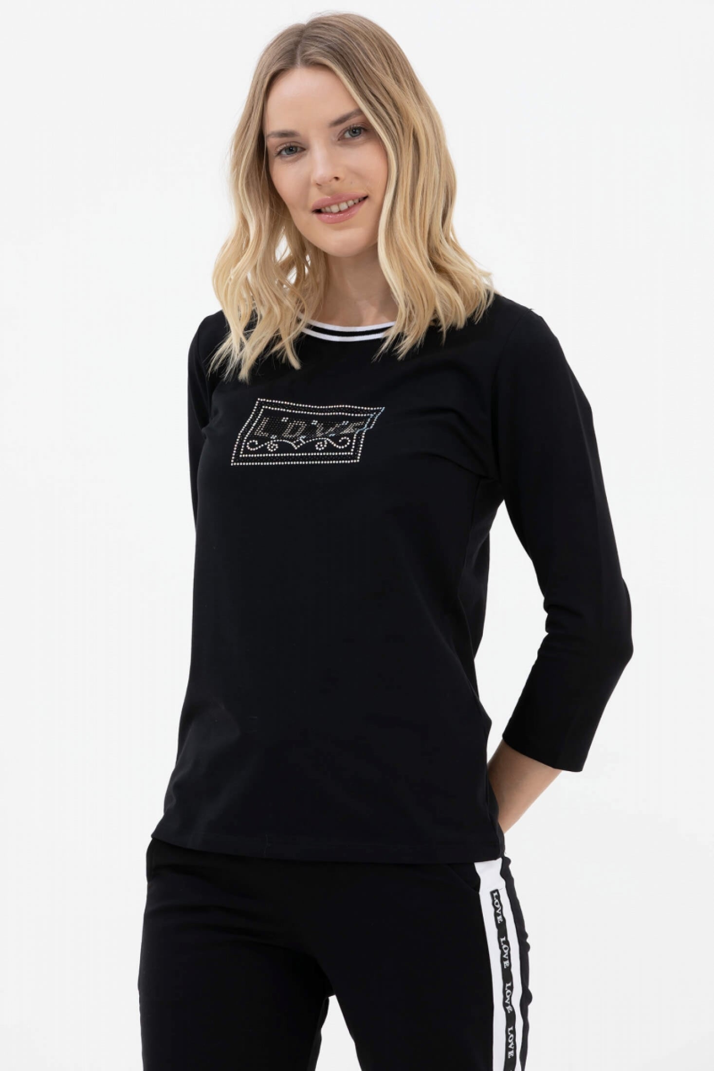 Rahat Kalıp Taşlı Yelekli Eşofman Takım - Beyaz - Siyah (5) Sementa