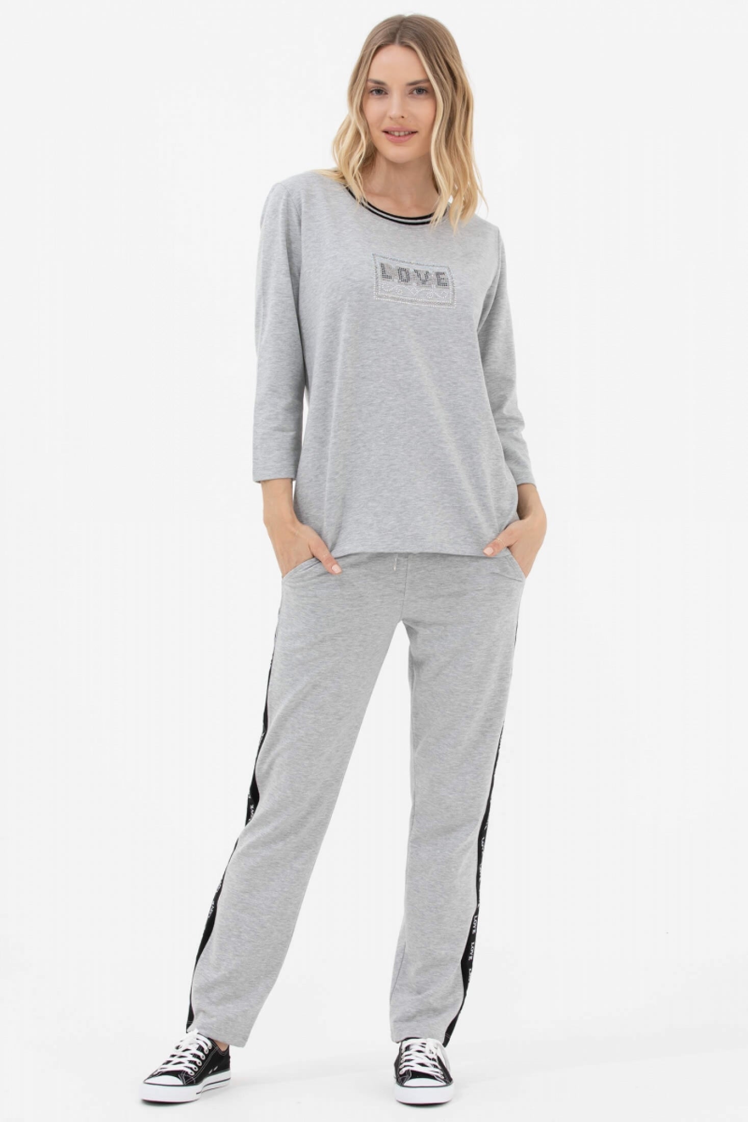 Rahat Kalıp Taşlı Yelekli Eşofman Takım - Siyah - Gri (5) Sementa