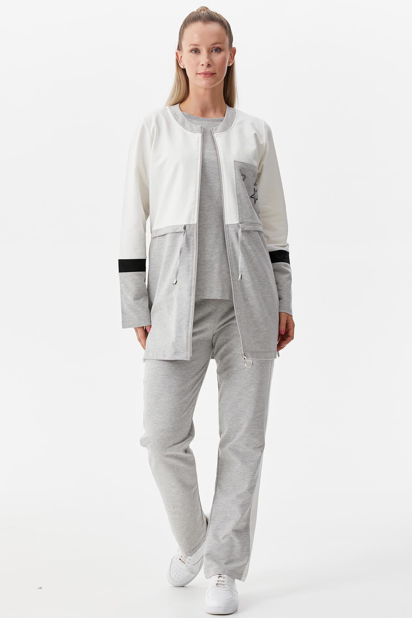 Rahat Kalıp Üçlü Tunik Eşofman Takım - Gri (1) Sementa