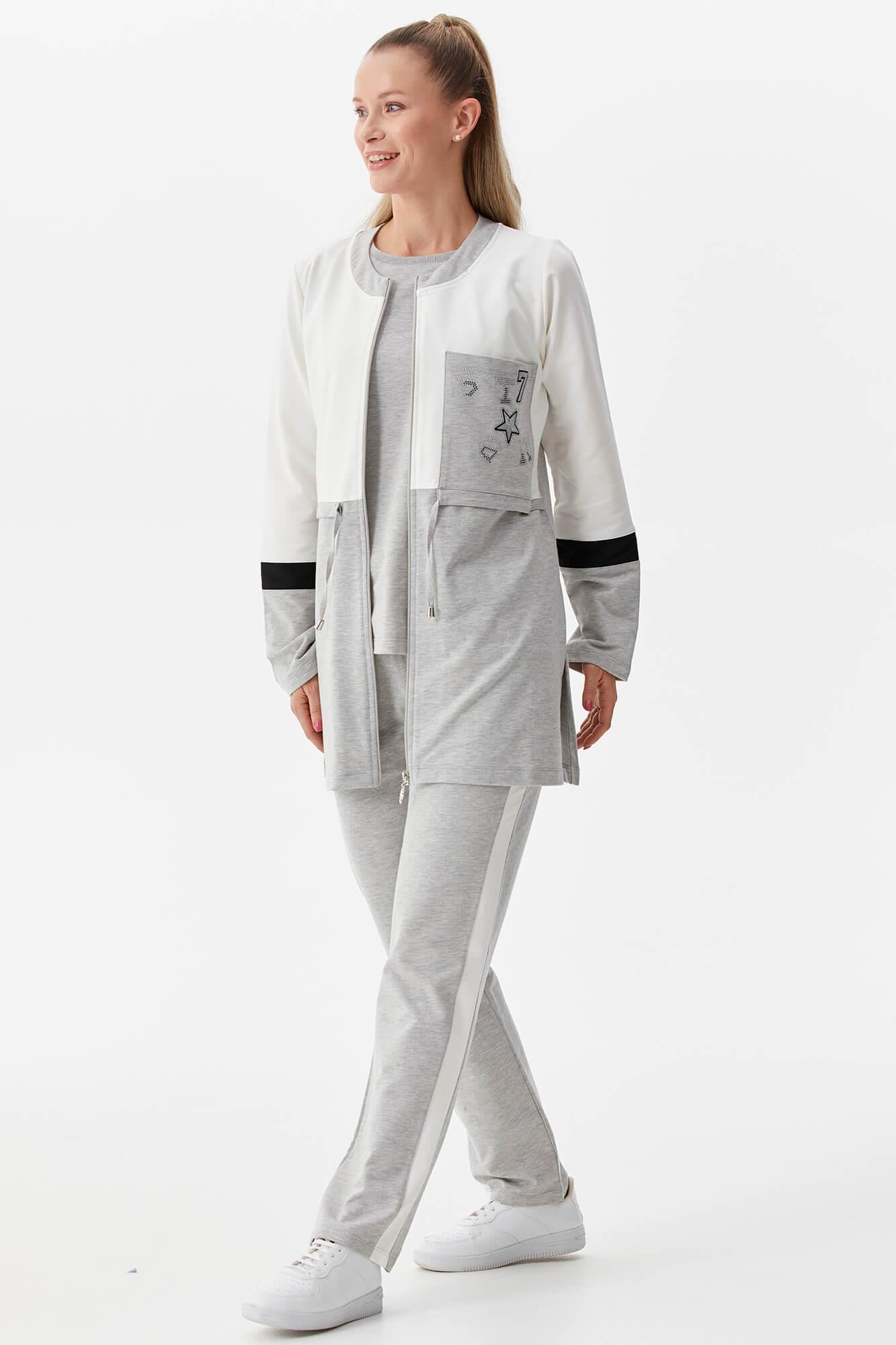 Rahat Kalıp Üçlü Tunik Eşofman Takım - Gri (2) Sementa