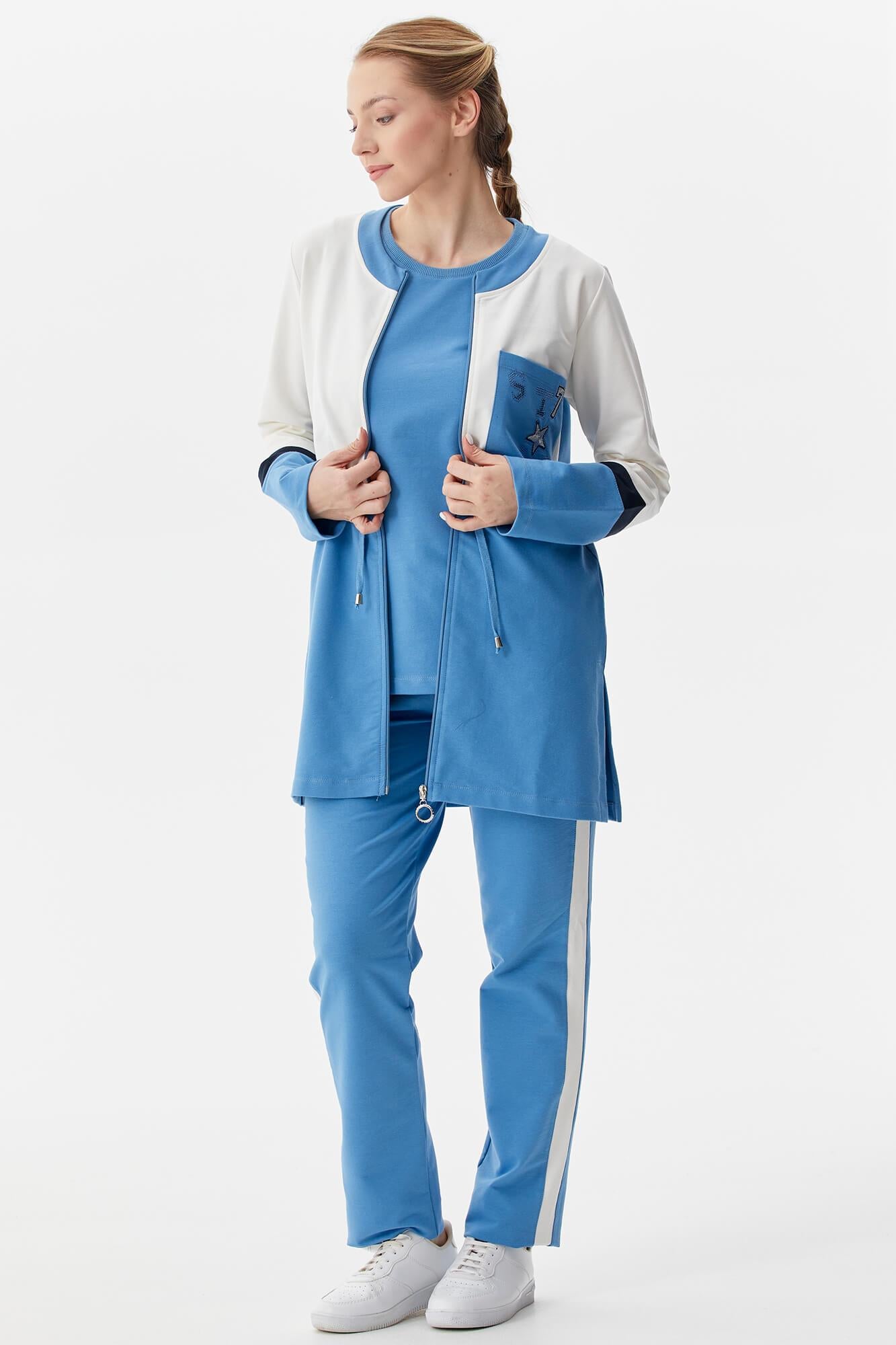 Rahat Kalıp Üçlü Tunik Eşofman Takım - Mavi (2) Sementa