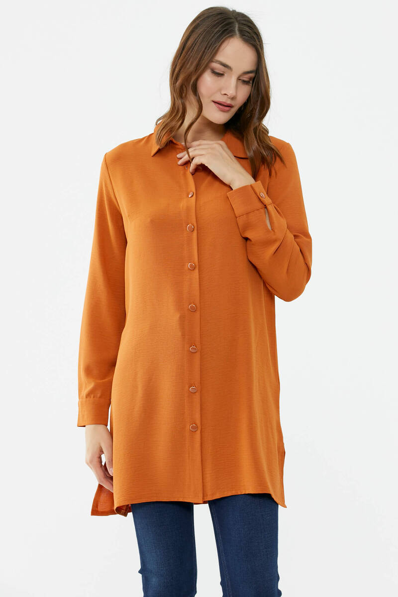 Rahat Kalıp Uzun Krep Gömlek - Tarçın (2) Sementa
