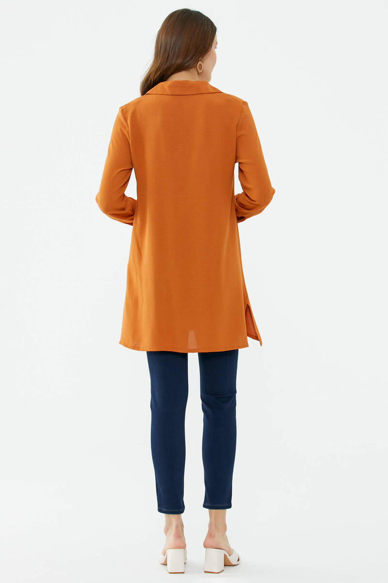 Rahat Kalıp Uzun Krep Gömlek - Tarçın (4) Sementa