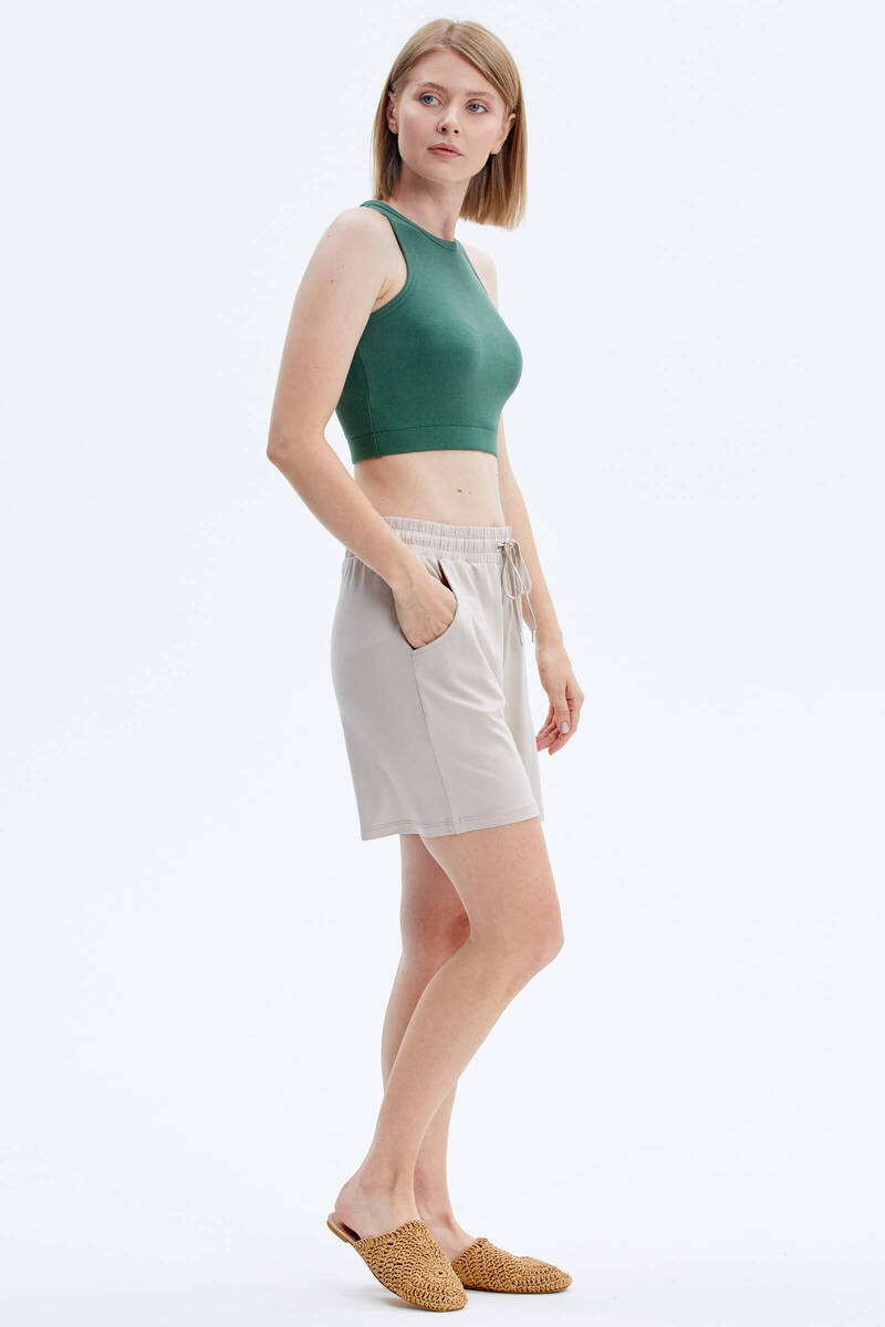 Rahat Kesim Penye Şort - Bej (4) Sementa