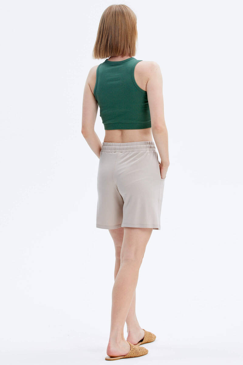 Rahat Kesim Penye Şort - Bej (5) Sementa