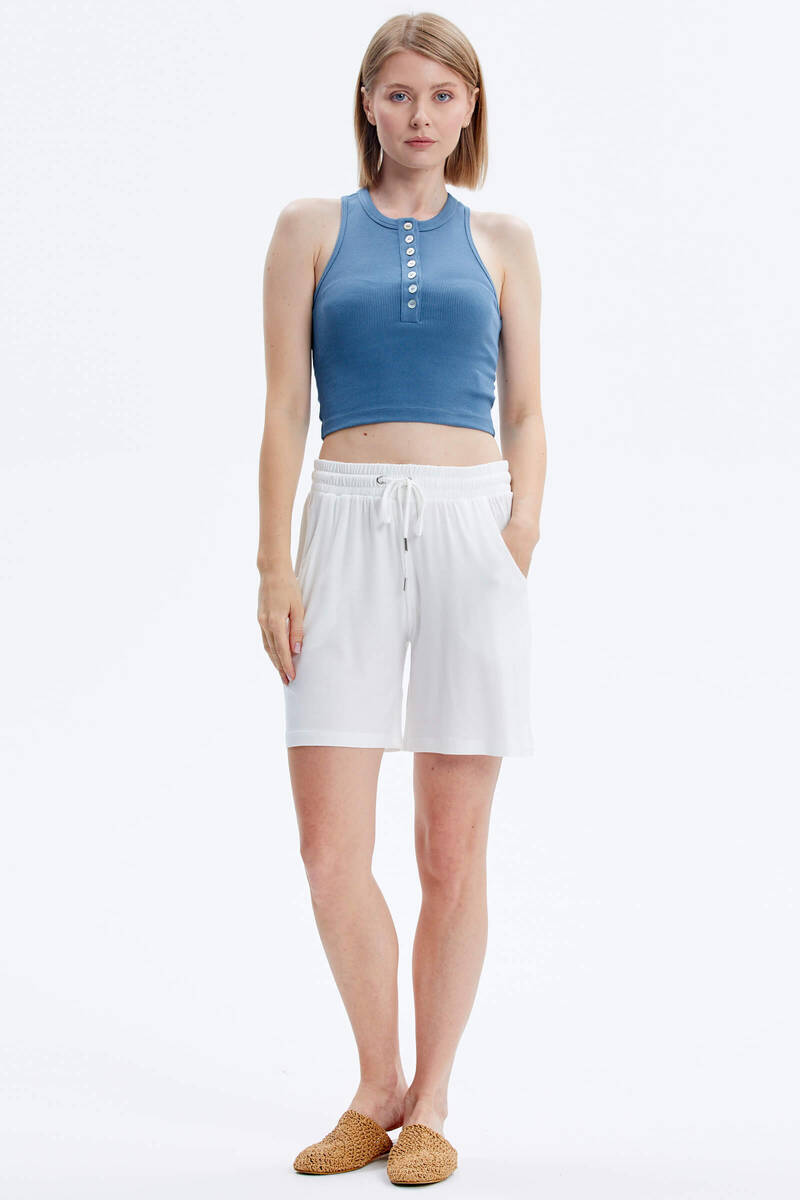 Rahat Kesim Penye Şort - Ekru (2) Sementa