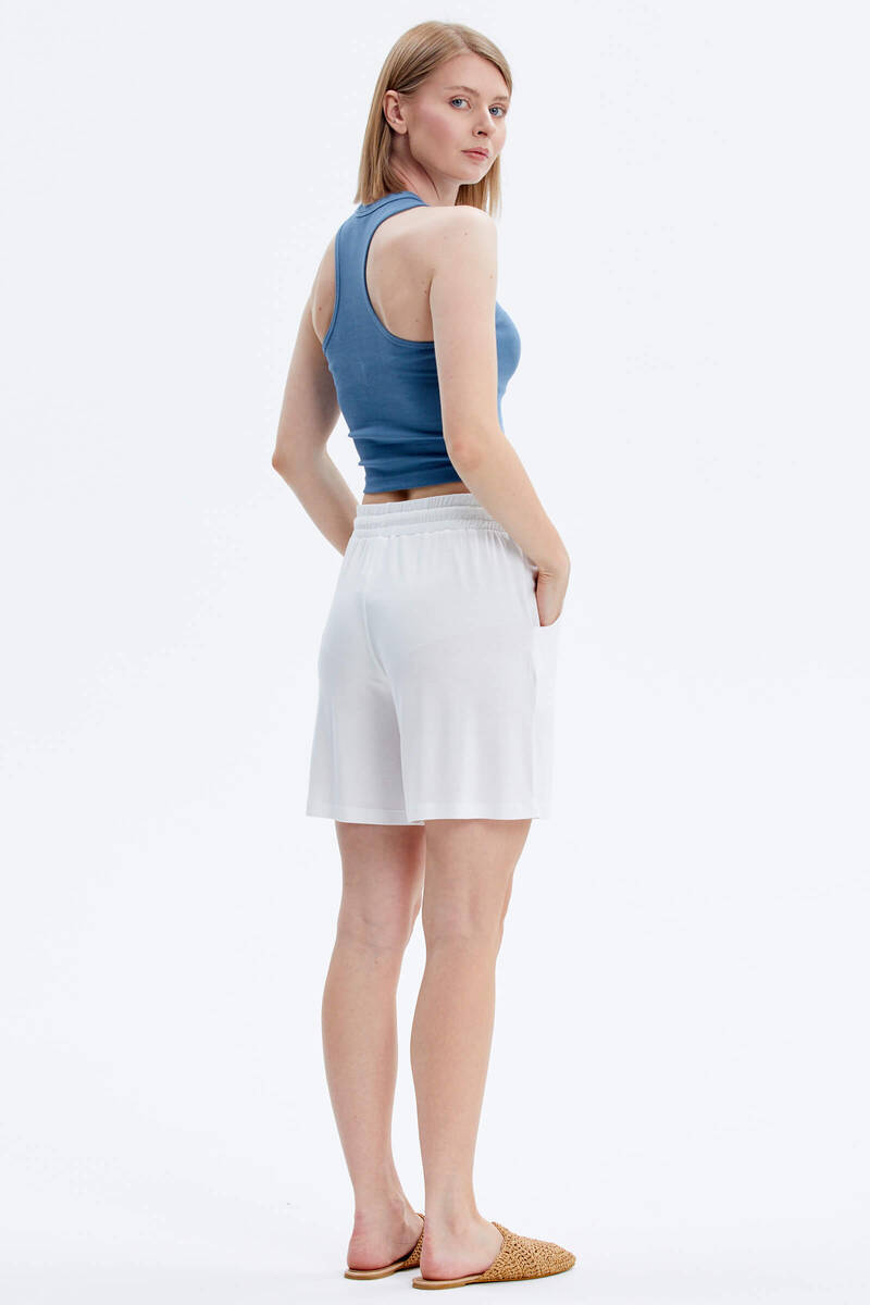 Rahat Kesim Penye Şort - Ekru (5) Sementa