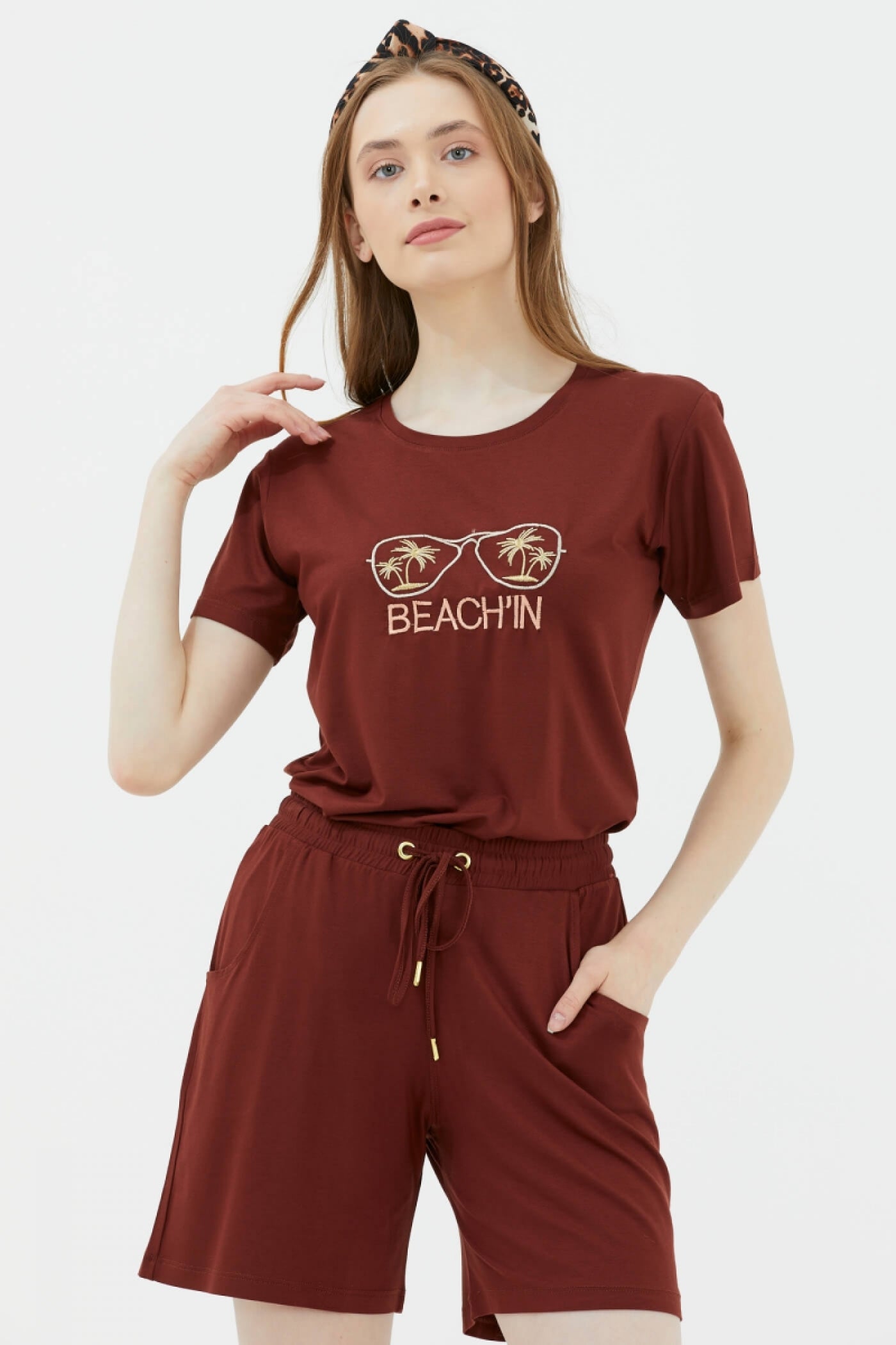 Rahat Kesim Penye Şort - Kiremit (1) Sementa