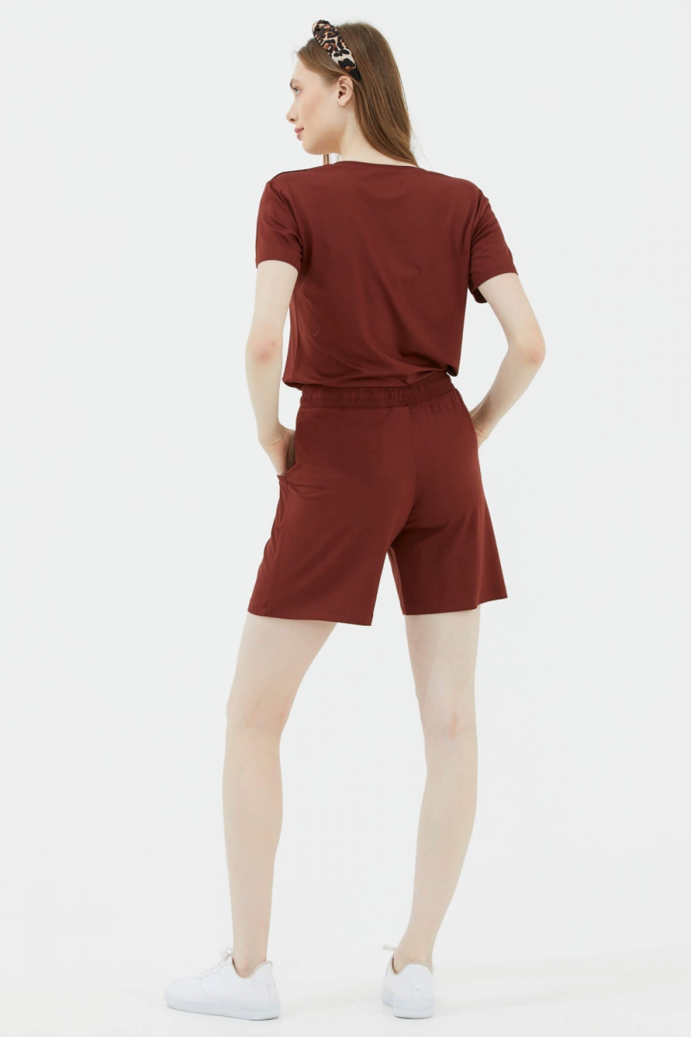 Rahat Kesim Penye Şort - Kiremit (4) Sementa