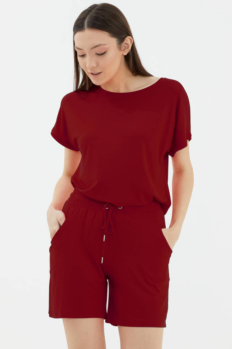Rahat Kesim Penye Şort - Kırmızı (1) Sementa