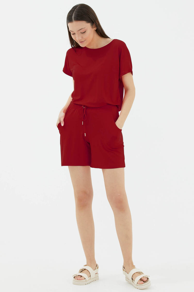 Rahat Kesim Penye Şort - Kırmızı (2) Sementa