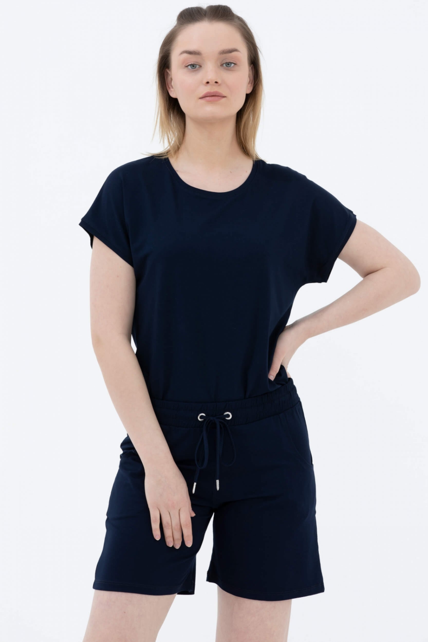 Rahat Kesim Penye Şort - Lacivert (1) Sementa