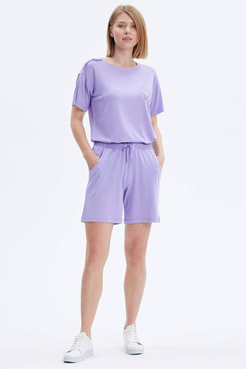 Rahat Kesim Penye Şort - Lila (1) Sementa