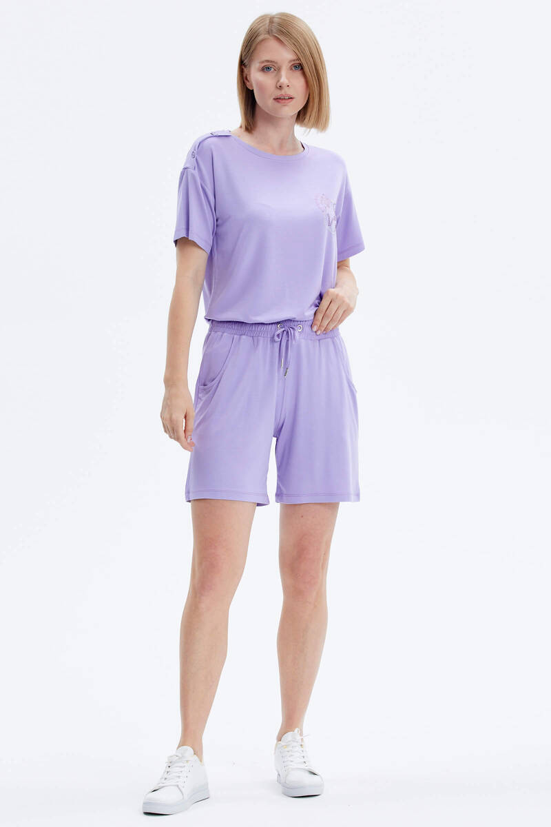 Rahat Kesim Penye Şort - Lila (3) Sementa