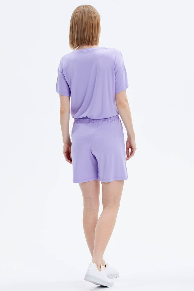 Rahat Kesim Penye Şort - Lila (4) Sementa