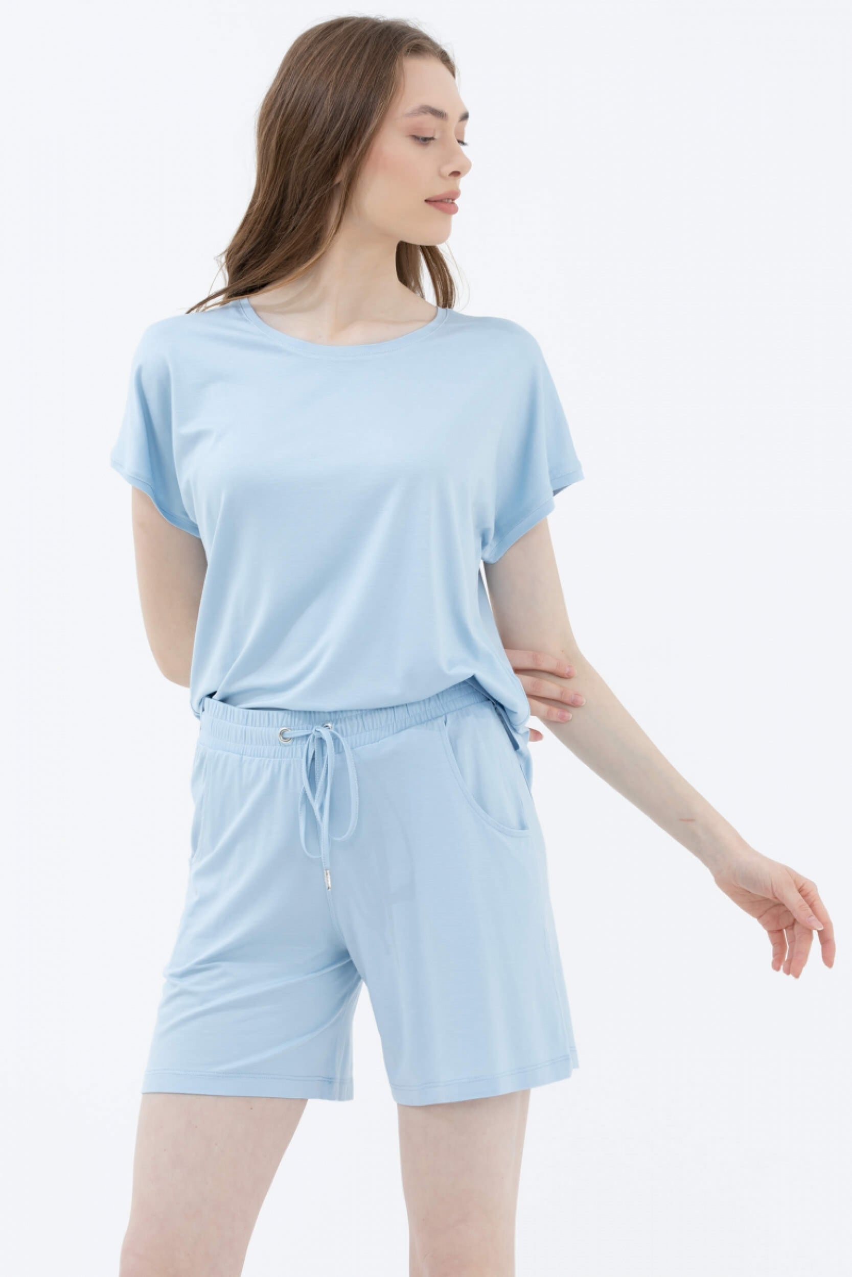 Rahat Kesim Penye Şort - Mavi (2) Sementa
